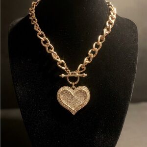 Gold-Tone Pavé Heart Toggle Pendant Necklace
